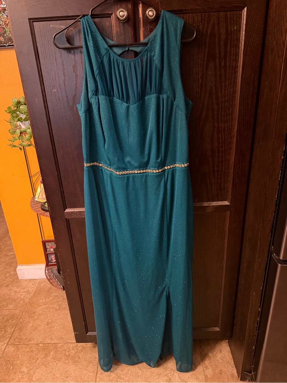 Enfocus Studio Teal Sparkle Maxi Dress with Beaded Waist